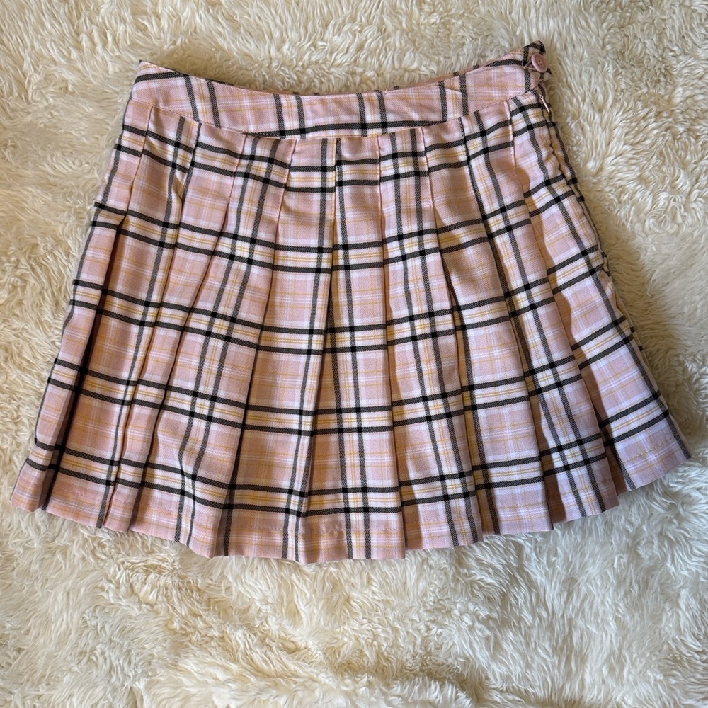 Faded Rose Pink Plaid Mini Skirt
